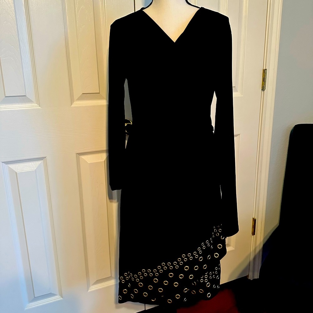 Holiday black dress with gold